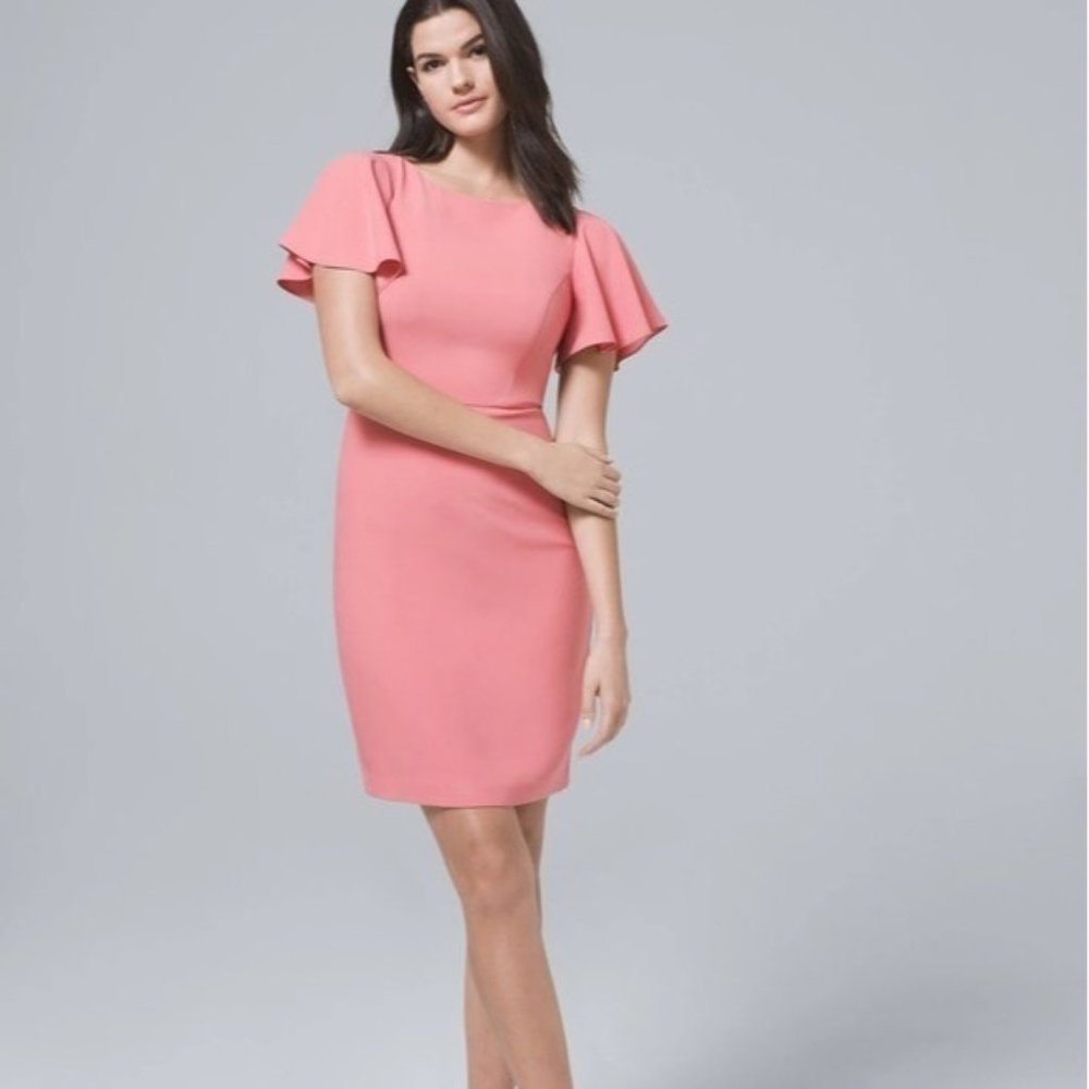 White House Black Market Pink Dress Flowy Sleeves Size 10